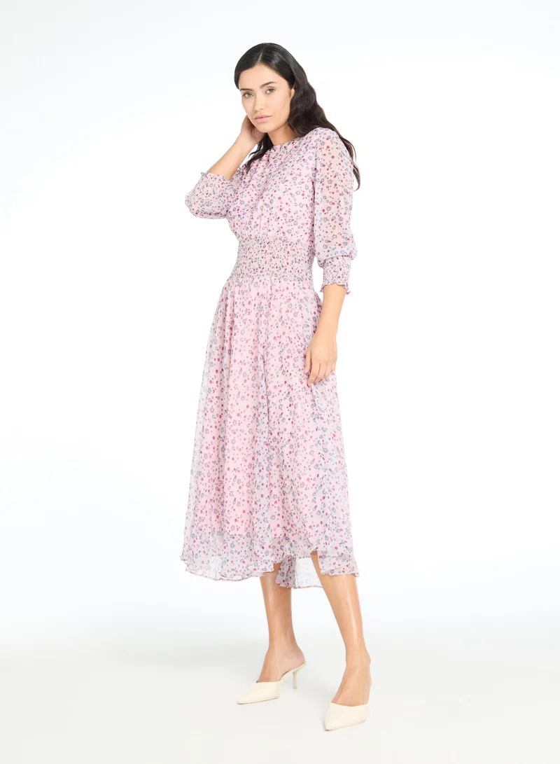 The Label Life Floral Georgette Smocked Midi