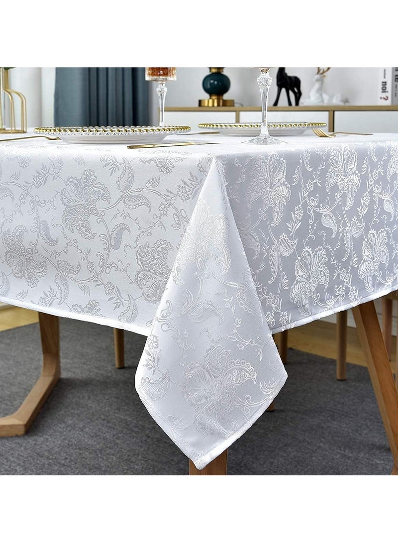 SYOSI White Flower Print Tablecloth Polyester Rectangle Table Cloths Spillproof Wrinkle Resistant Tablecloths for Kitchen Dinning Outdoor Tabletop for Rectangle/Oblong, 59 x 83inches (6-8 Seats) - Image 1