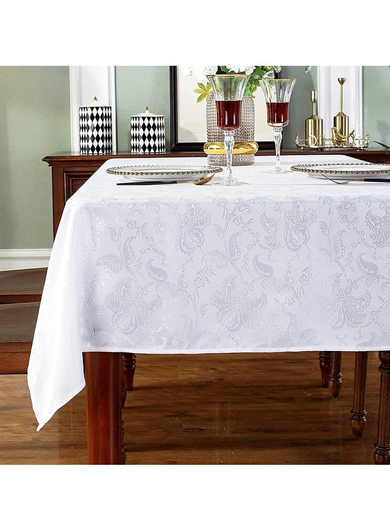 SYOSI White Flower Print Tablecloth Polyester Rectangle Table Cloths Spillproof Wrinkle Resistant Tablecloths for Kitchen Dinning Outdoor Tabletop for Rectangle/Oblong, 59 x 83inches (6-8 Seats) - Image 3