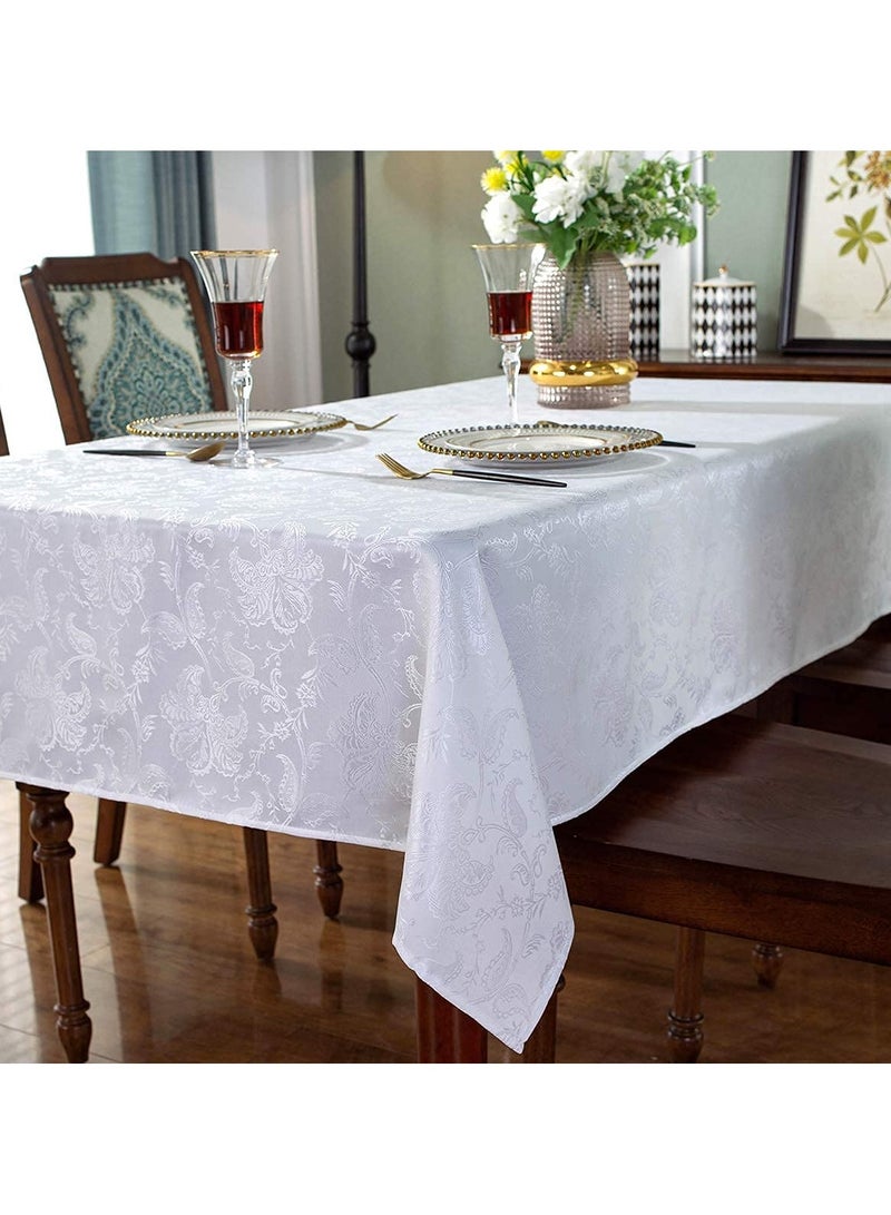 SYOSI White Flower Print Tablecloth Polyester Rectangle Table Cloths Spillproof Wrinkle Resistant Tablecloths for Kitchen Dinning Outdoor Tabletop for Rectangle/Oblong, 59 x 83inches (6-8 Seats) - Image 4