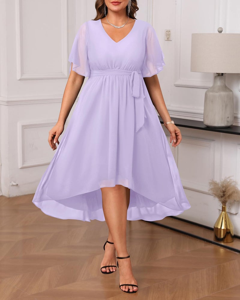Talisea Lavender Dress Women Plus Size Lilac Bridesmaid Wedding Guest Formal Chiffon Short Sleeve High Low Dresses Light Purple - Image 4