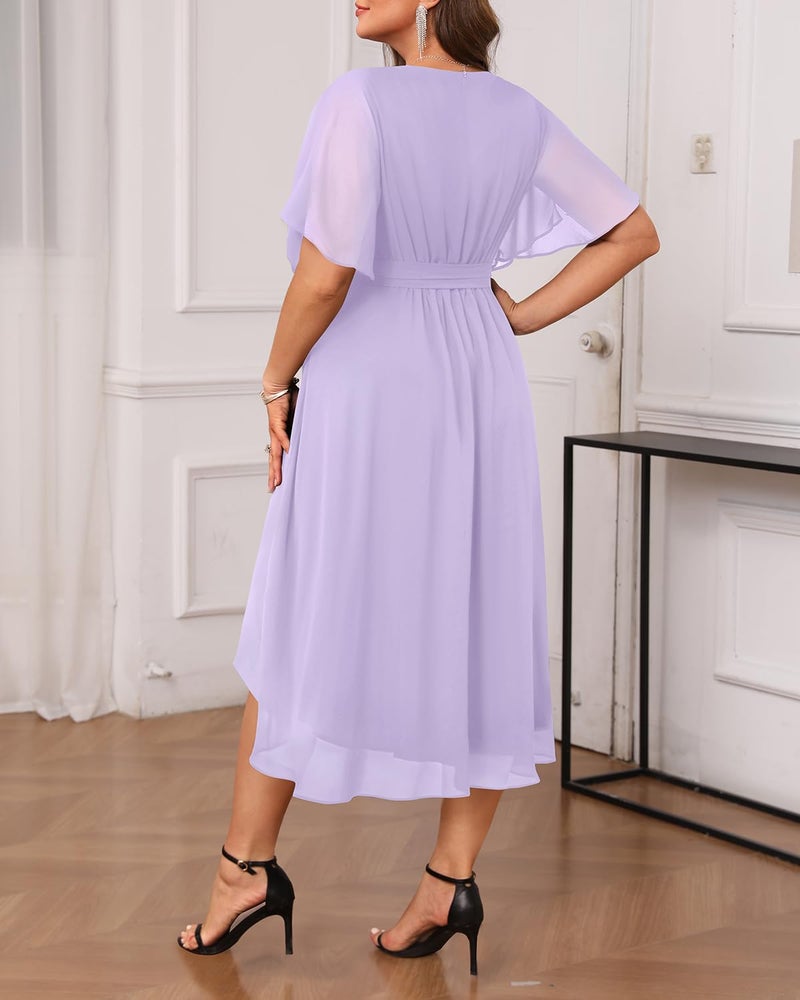 Talisea Lavender Dress Women Plus Size Lilac Bridesmaid Wedding Guest Formal Chiffon Short Sleeve High Low Dresses Light Purple - Image 3