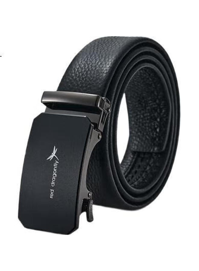 Red Dragonfly Top-Grain Leather Men'S Belt With Automatic Buckle, Adjustable Waistband, Birthday Gift For Husband Or Father, Boxed - Image 3