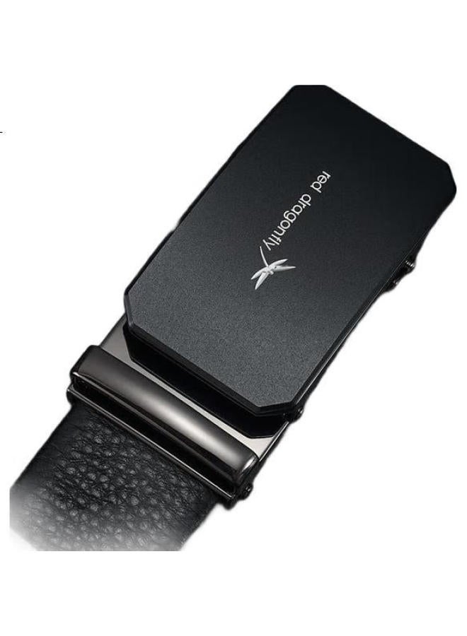 Red Dragonfly Top-Grain Leather Men'S Belt With Automatic Buckle, Adjustable Waistband, Birthday Gift For Husband Or Father, Boxed - Image 2