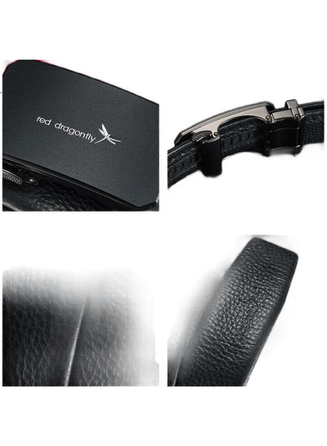 Red Dragonfly Top-Grain Leather Men'S Belt With Automatic Buckle, Adjustable Waistband, Birthday Gift For Husband Or Father, Boxed - Image 1