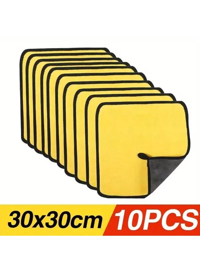 10pcs Microfiber Car Wash Towels 11 81x11 81 Inch Yellow Black Edges Auto Interior Cleaning - Image 2