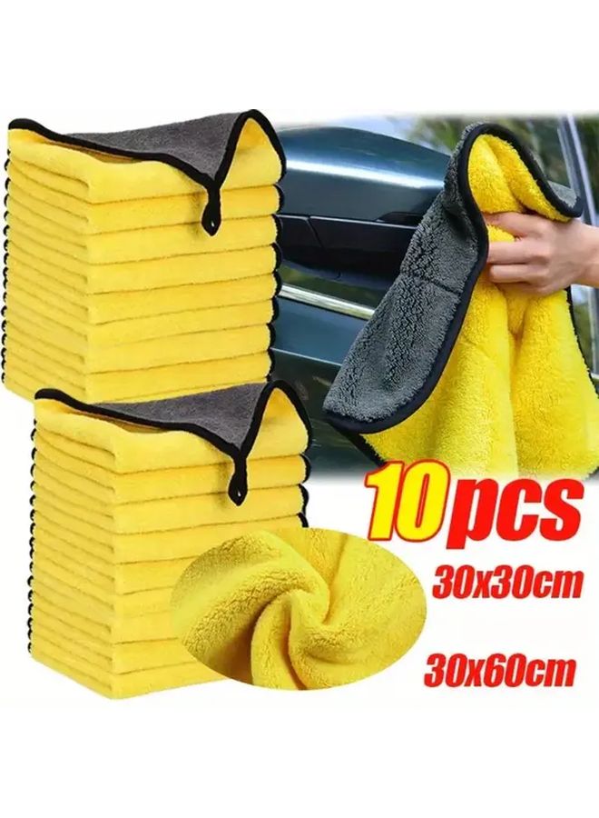 10pcs Microfiber Car Wash Towels 11 81x11 81 Inch Yellow Black Edges Auto Interior Cleaning - Image 1