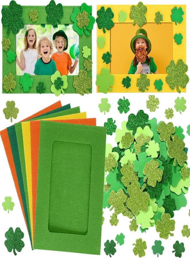 Ferraycle 232 Pieces St. Patrick's Day DIY Picture Frames Craft Kit for Party 32 Pieces Irish Festival Felt Photo Frames with 200 Lucky Shamrocks Foam Stickers for Party Favor Home - Image 1