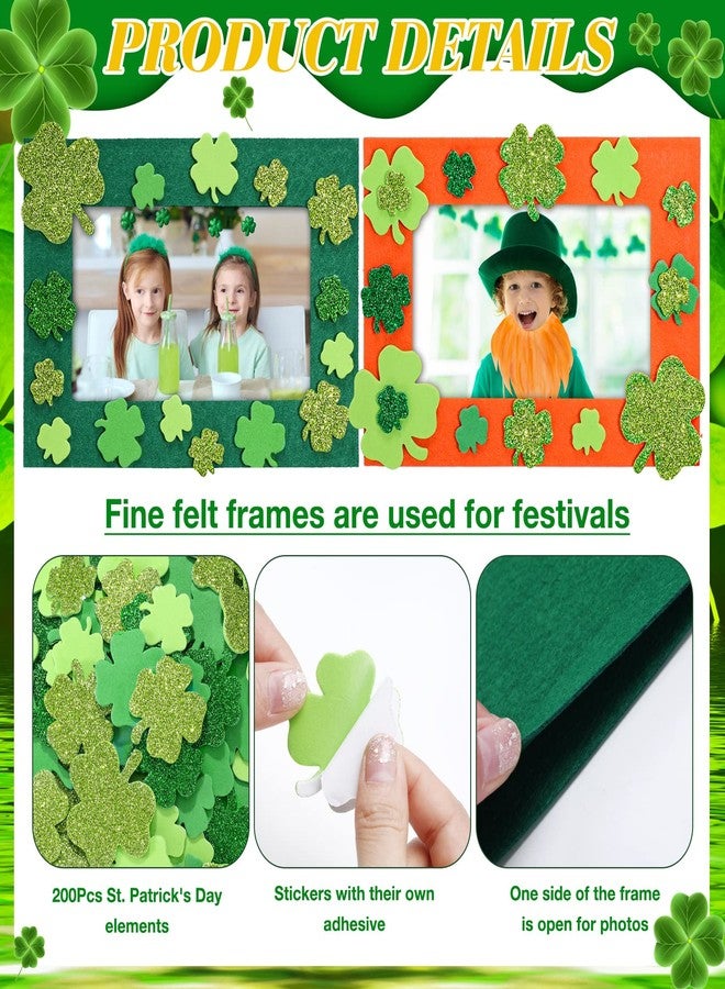 Ferraycle 232 Pieces St. Patrick's Day DIY Picture Frames Craft Kit for Party 32 Pieces Irish Festival Felt Photo Frames with 200 Lucky Shamrocks Foam Stickers for Party Favor Home - Image 4