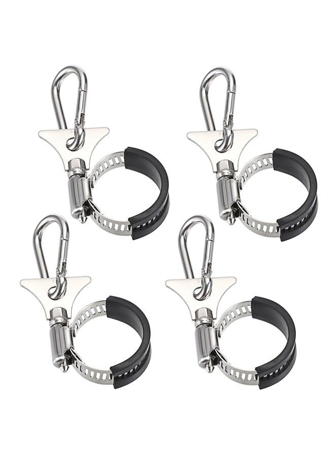 OwnMy Set of 4 Adjustable Flagpole Clips with Carabiner Boat Flag Clips Metal Flag Pole Clamps Flagpole Clip Rings, Stainless Steel Flag Pole Rope Hooks Outdoor Flagpole Clip Brackets for House Garden - Image 1