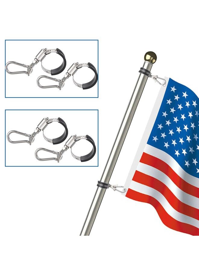 OwnMy Set of 4 Adjustable Flagpole Clips with Carabiner Boat Flag Clips Metal Flag Pole Clamps Flagpole Clip Rings, Stainless Steel Flag Pole Rope Hooks Outdoor Flagpole Clip Brackets for House Garden - Image 2