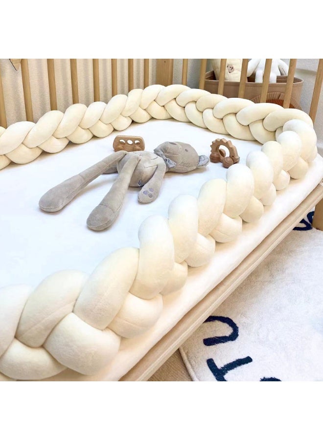 يونيكبيبي حاجز سرير الأطفال حديثي الولادة، وسادة مضفرة ناعمة محبوكة يدويًا بطول 2 متر، مفرش حماية سرير للمواليد، مريح وآمن، متعدد الاستخدامات، لون بيج - Image 1