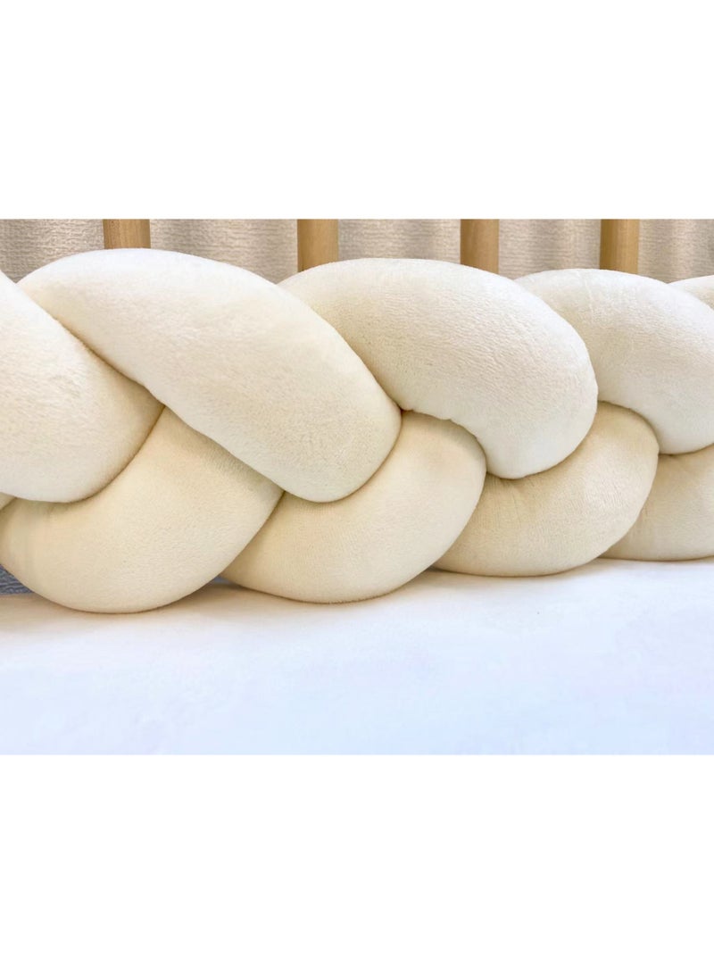 يونيكبيبي حاجز سرير الأطفال حديثي الولادة، وسادة مضفرة ناعمة محبوكة يدويًا بطول 2 متر، مفرش حماية سرير للمواليد، مريح وآمن، متعدد الاستخدامات، لون بيج - Image 2