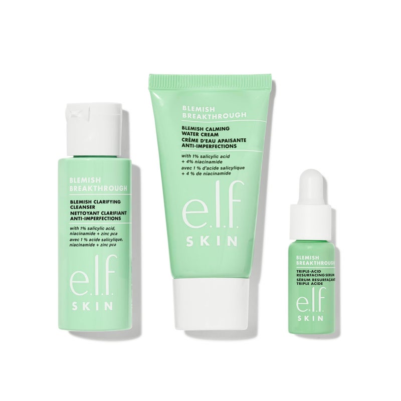 elf e.l.f. SKIN Blemish Breakthrough Blemish Control Basics Kit, Travel-Size Acne Skincare Routine, Cleanser, Serum & Moisturizer, Vegan & Cruelty-Free - Image 1