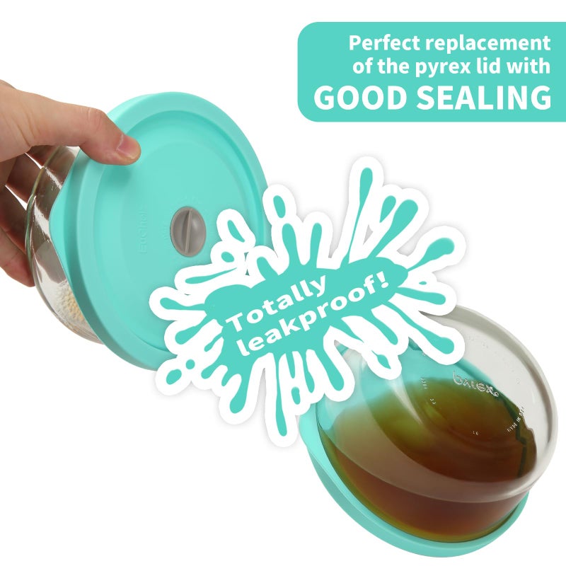 EuChoiz Replacement Lids for Pyrex 7200-PC 2 Cup, Silicone Round Storage Cover Lid for Anchor Hocking Glass Bowl 2 Pack with Date Mark Turquoise - Image 4