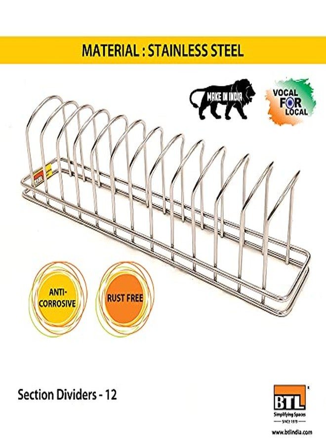 BTL 11 cm Height Stainless Steel Multipurpose Kitchen Plate Rack (Pack of 2) /Dish Rack/Dish Stand/Utensil Rack/Sink Drainer for Kitchen - 12 Section, Anti Corrosive and Rust Free - BTDB-CS-450 - Image 2