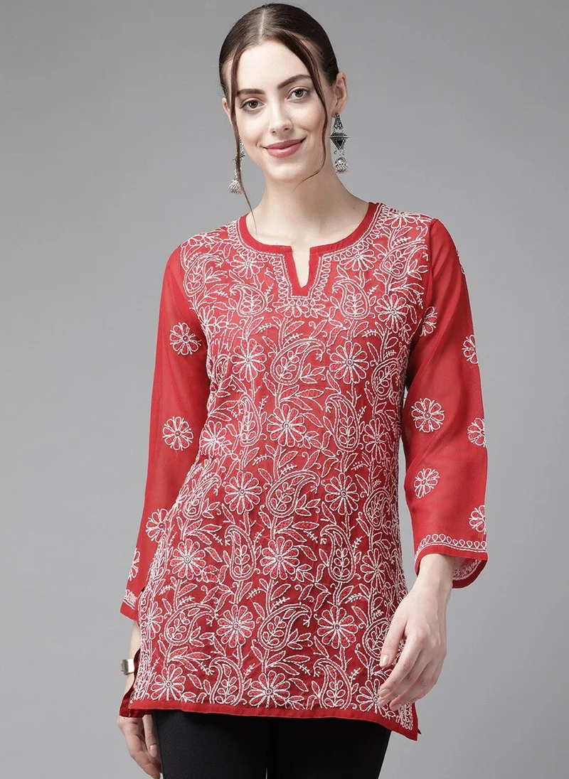 زيري سوق Red Straight Chikan Kurti Only