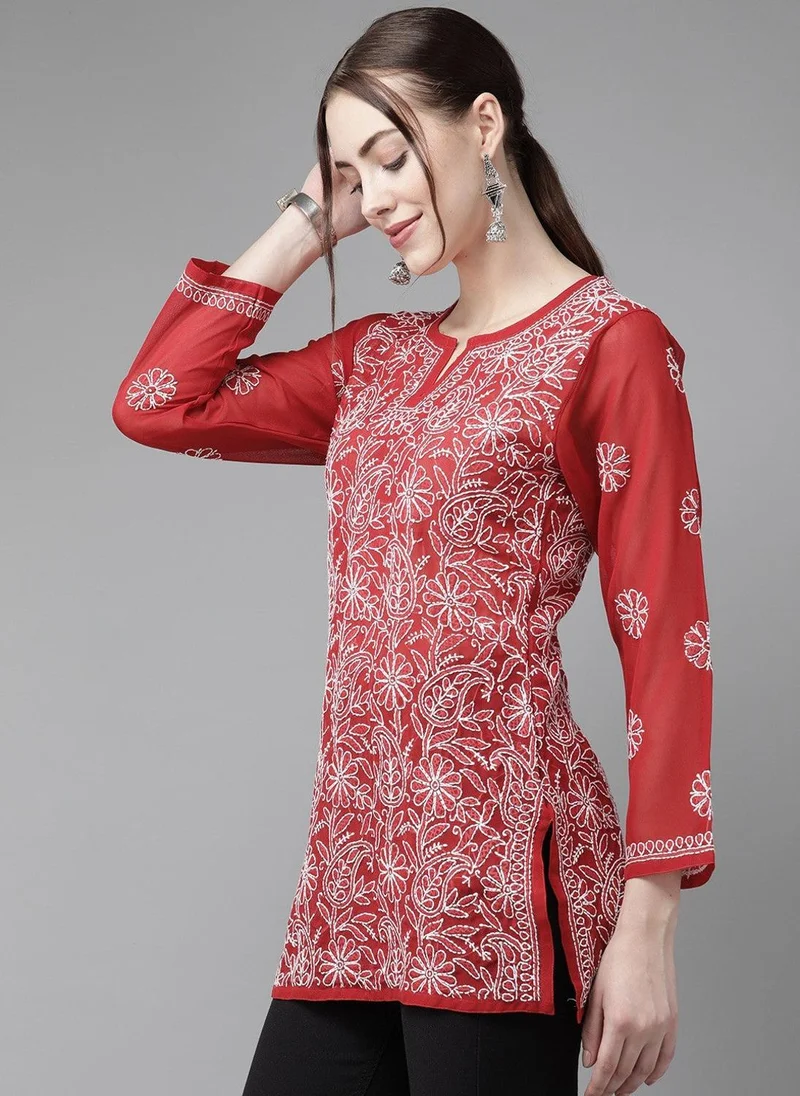 زيري سوق Red Straight Chikan Kurti Only