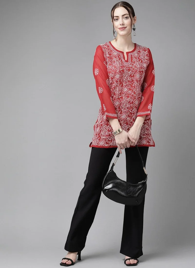 زيري سوق Red Straight Chikan Kurti Only