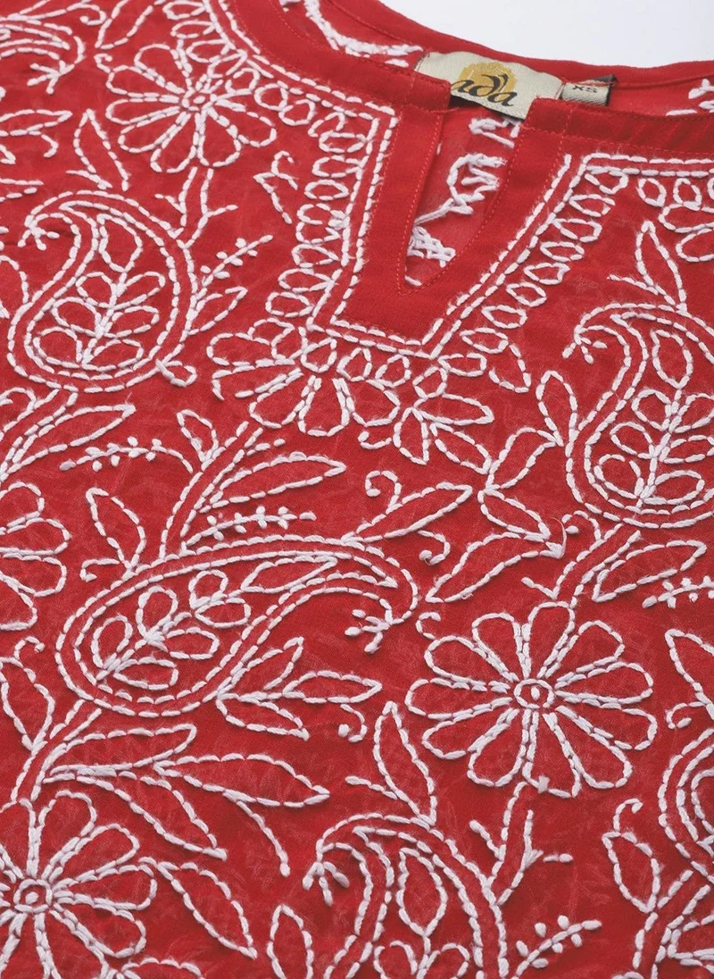 زيري سوق Red Straight Chikan Kurti Only
