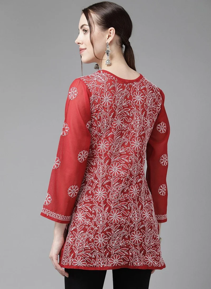 زيري سوق Red Straight Chikan Kurti Only