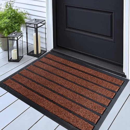 ubdyo Extra Durable Door Mat - Dirt Trapping Outdoor Welcome Mats - Non-Slip Outdoor Indoor Entrance - Low Profile Front Doormat (30" x 17", Bright Burgundy) - Image 1