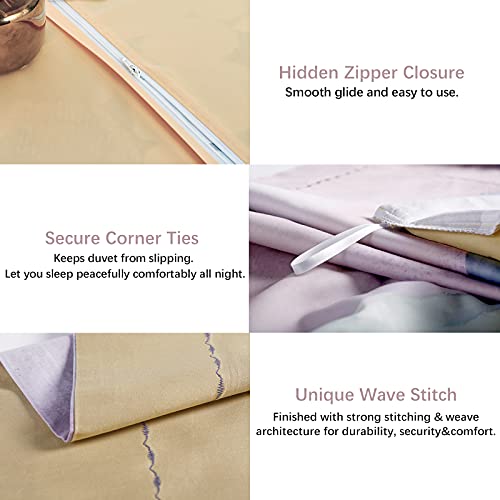 MILDLY 100% Long-Staple Cotton Duvet Cover Queen, Gray Pink Marble Pattern Comforter Cover Set 500TC Watercolor Abstract Reversible Soft & Breathable - Image 5