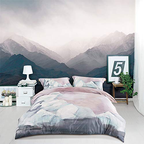 MILDLY 100% Long-Staple Cotton Duvet Cover Queen, Gray Pink Marble Pattern Comforter Cover Set 500TC Watercolor Abstract Reversible Soft & Breathable - Image 1