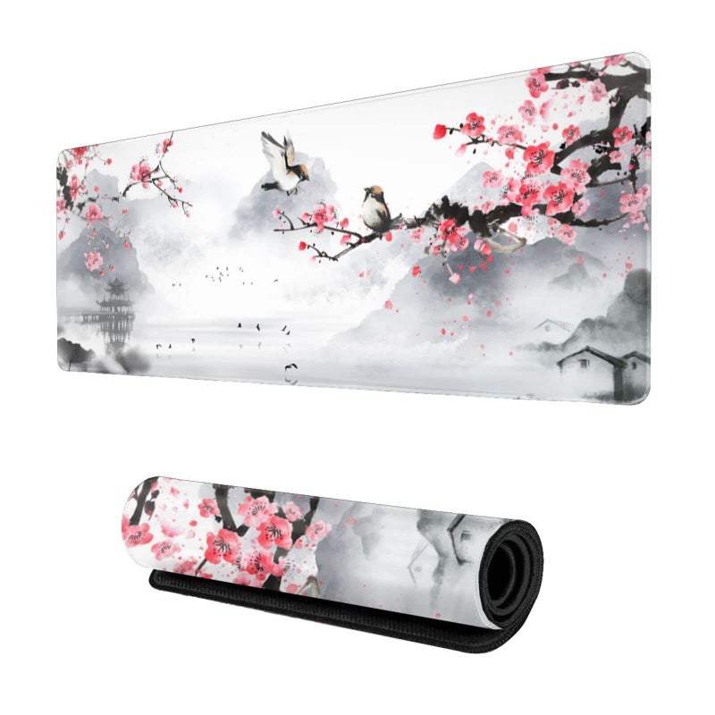 Sweetshow Cherry Blossom Sakura Mouse Pad - 31.5 X 11.8 Inch Pink, Stitched Edges, Rubber Base, Non-Slip, Waterproof, Suitable for Desk/Office/Game - Image 1