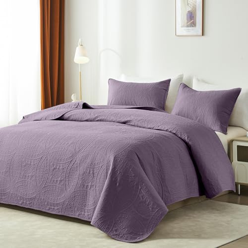 akkialla Grayish Purple King/Cal King Quilt Set, Ultrasonic Lightweight Bedspread Coverlet for Modern Minimalist Bedroom, Soft Microfiber Coin Pattern Bedding, 3-Piece (1 Quilt, 2 Pillow Shams) - Image 2