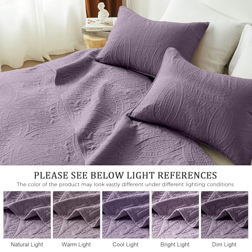 akkialla Grayish Purple King/Cal King Quilt Set, Ultrasonic Lightweight Bedspread Coverlet for Modern Minimalist Bedroom, Soft Microfiber Coin Pattern Bedding, 3-Piece (1 Quilt, 2 Pillow Shams) - Image 5