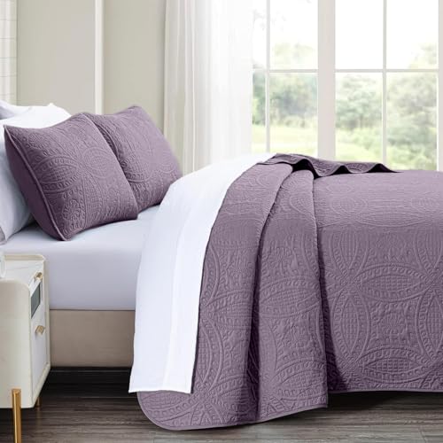 akkialla Grayish Purple King/Cal King Quilt Set, Ultrasonic Lightweight Bedspread Coverlet for Modern Minimalist Bedroom, Soft Microfiber Coin Pattern Bedding, 3-Piece (1 Quilt, 2 Pillow Shams) - Image 4