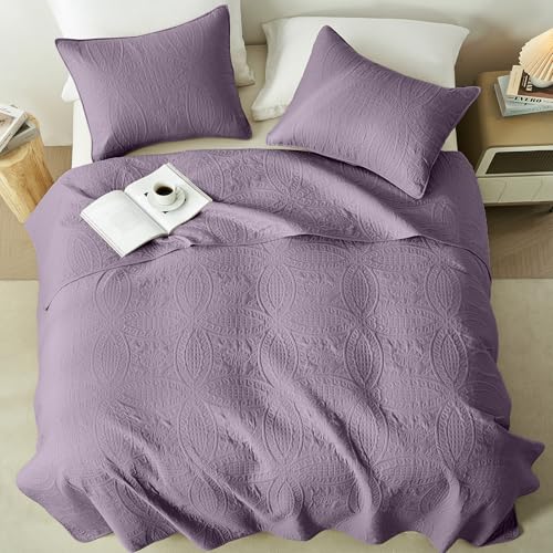 akkialla Grayish Purple King/Cal King Quilt Set, Ultrasonic Lightweight Bedspread Coverlet for Modern Minimalist Bedroom, Soft Microfiber Coin Pattern Bedding, 3-Piece (1 Quilt, 2 Pillow Shams) - Image 3