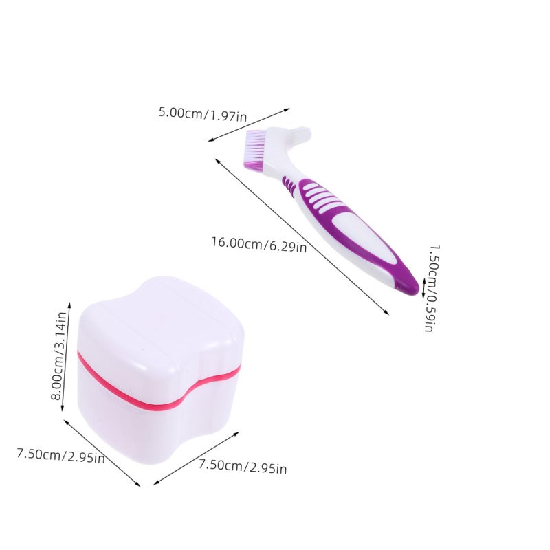 Denture Cleaning Box Travel Case Soaking Cup And Brush Portable Retainer Container - Image 3