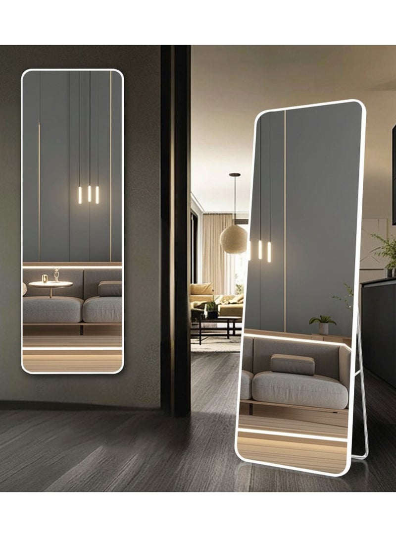 الأزرق جي دبليو مرايا أرضية مرآة كاملة الطول بإطار من سبائك الألومنيوم مرآة كبيرة مائلة مائلة لغرفة النوم مرآة كاملة الجسم مرآة قائمة مرآة مثبتة على الحائط مرآة مكياج لغرفة المعيشة فضي أبيض - Image 4