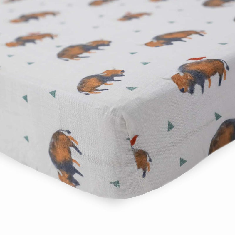 Little Unicorn Premium Crib Sheet | Breathable & Super-Soft Muslin Fabric (Bison) - Image 2