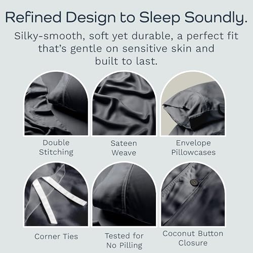 Olive + Crate Tencel King Duvet Cover Set - Hypoallergenic, Cooling Lyocell, Eucalyptus Duvet Cover for Hot Sleepers with Two Pillowcases - Charcoal 3-Piece - Image 5