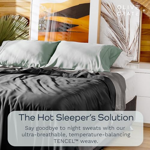 Olive + Crate Tencel King Duvet Cover Set - Hypoallergenic, Cooling Lyocell, Eucalyptus Duvet Cover for Hot Sleepers with Two Pillowcases - Charcoal 3-Piece - Image 2