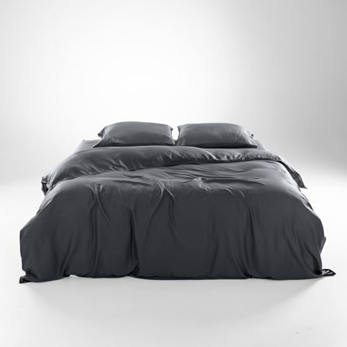 Olive + Crate Tencel King Duvet Cover Set - Hypoallergenic, Cooling Lyocell, Eucalyptus Duvet Cover for Hot Sleepers with Two Pillowcases - Charcoal 3-Piece - Image 1