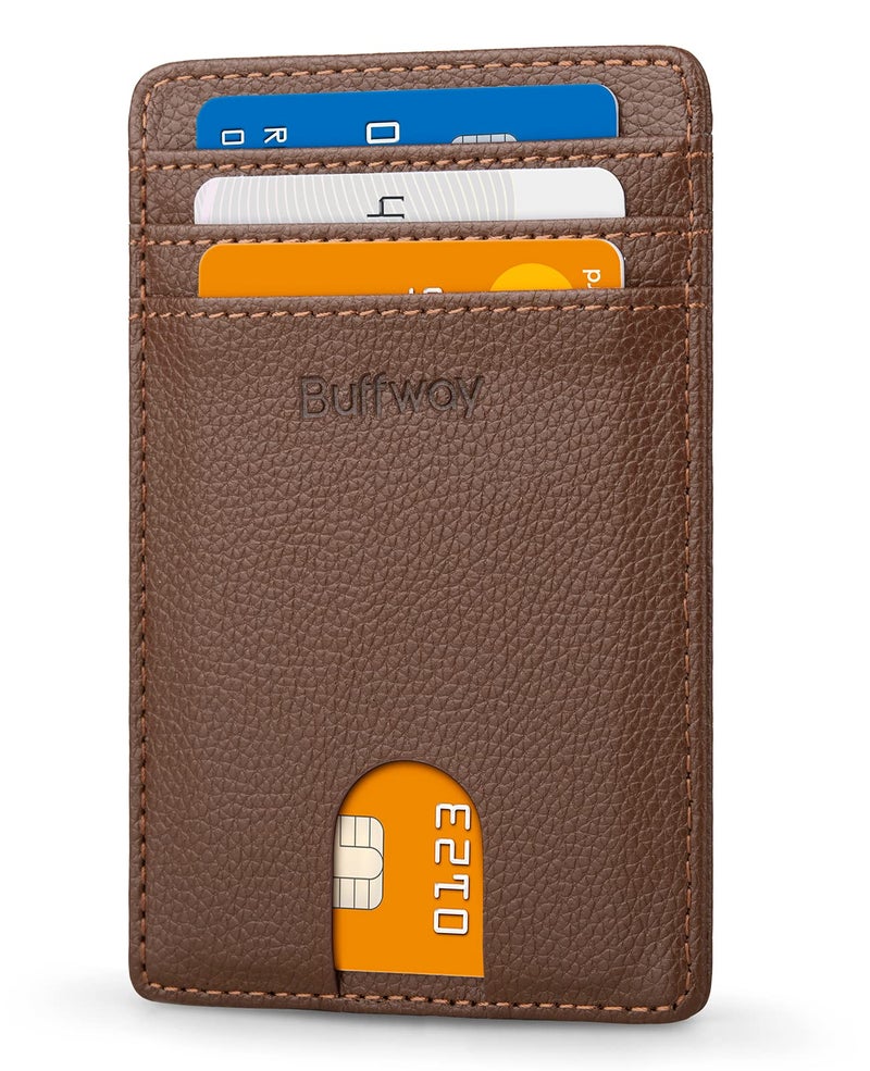 Buffway محفظة بوفواي للرجال نحيفة، حامل بطاقات ائتمان جلدية رقيقة للجيب الأمامي مع حماية من RFID للسفر والعمل - شيكاغو كوفي - Image 1