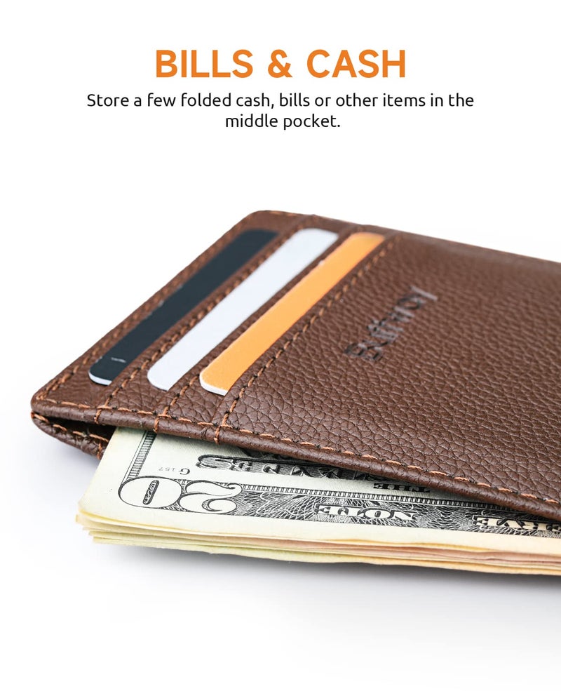 Buffway محفظة بوفواي للرجال نحيفة، حامل بطاقات ائتمان جلدية رقيقة للجيب الأمامي مع حماية من RFID للسفر والعمل - شيكاغو كوفي - Image 5