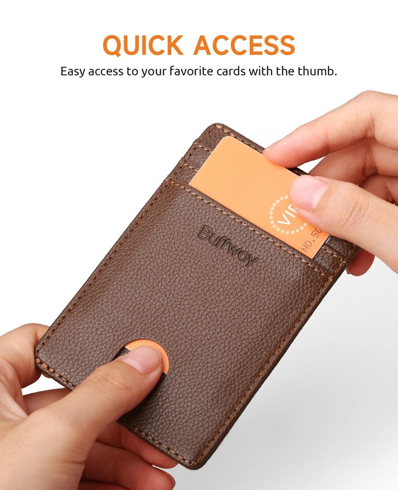 Buffway محفظة بوفواي للرجال نحيفة، حامل بطاقات ائتمان جلدية رقيقة للجيب الأمامي مع حماية من RFID للسفر والعمل - شيكاغو كوفي - Image 3