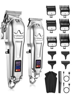 UFREE Ufree Professional Hair Clippers for Men, Cordless Metal Barber Clippers and Trimmers Set, Clippers for Hair Cutting Kit with LCD Display, Zero Gap T-Blade Beard Hair Trimmer, Gifts for Men, Silver  - Image 1