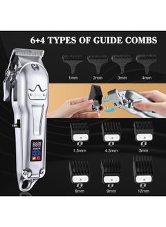 UFREE Ufree Professional Hair Clippers for Men, Cordless Metal Barber Clippers and Trimmers Set, Clippers for Hair Cutting Kit with LCD Display, Zero Gap T-Blade Beard Hair Trimmer, Gifts for Men, Silver  - Image 5