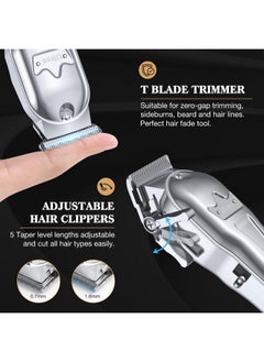 UFREE Ufree Professional Hair Clippers for Men, Cordless Metal Barber Clippers and Trimmers Set, Clippers for Hair Cutting Kit with LCD Display, Zero Gap T-Blade Beard Hair Trimmer, Gifts for Men, Silver  - Image 2