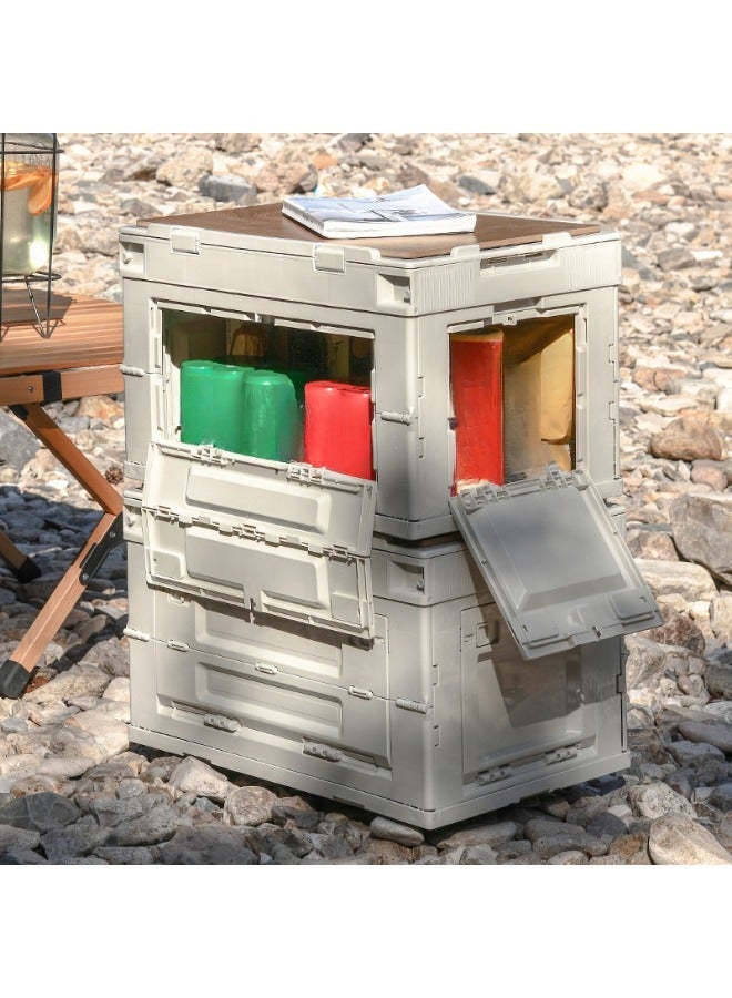 Generic Foldable Storage Bin with Wood Lids Camping Storage Box Waterproof Bag Outdoor Large Collapsible Container for Home Party Picnic BBQ Fishing 60L - Image 1