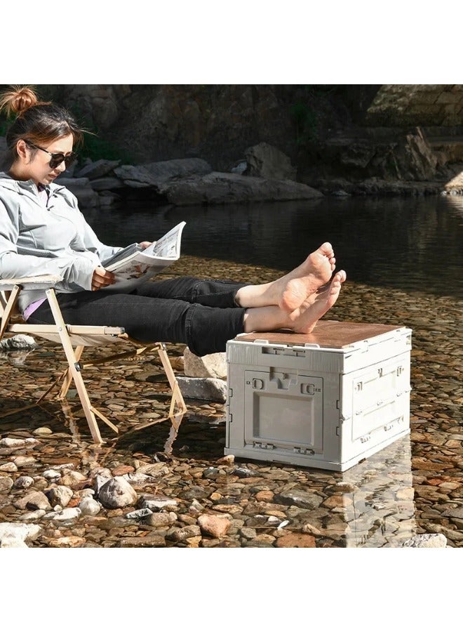 Generic Foldable Storage Bin with Wood Lids Camping Storage Box Waterproof Bag Outdoor Large Collapsible Container for Home Party Picnic BBQ Fishing 60L - Image 5
