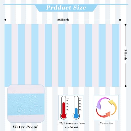 Kesfey 3 Packs Light Blue and White Striped Table Cloth 54 x 108 Inches Bluey Stripe Table Cover Disposable Plastic Beach Tablecloths Waterproof Rectangle Picnic Tablecover for Pool Birthday Party - Image 3