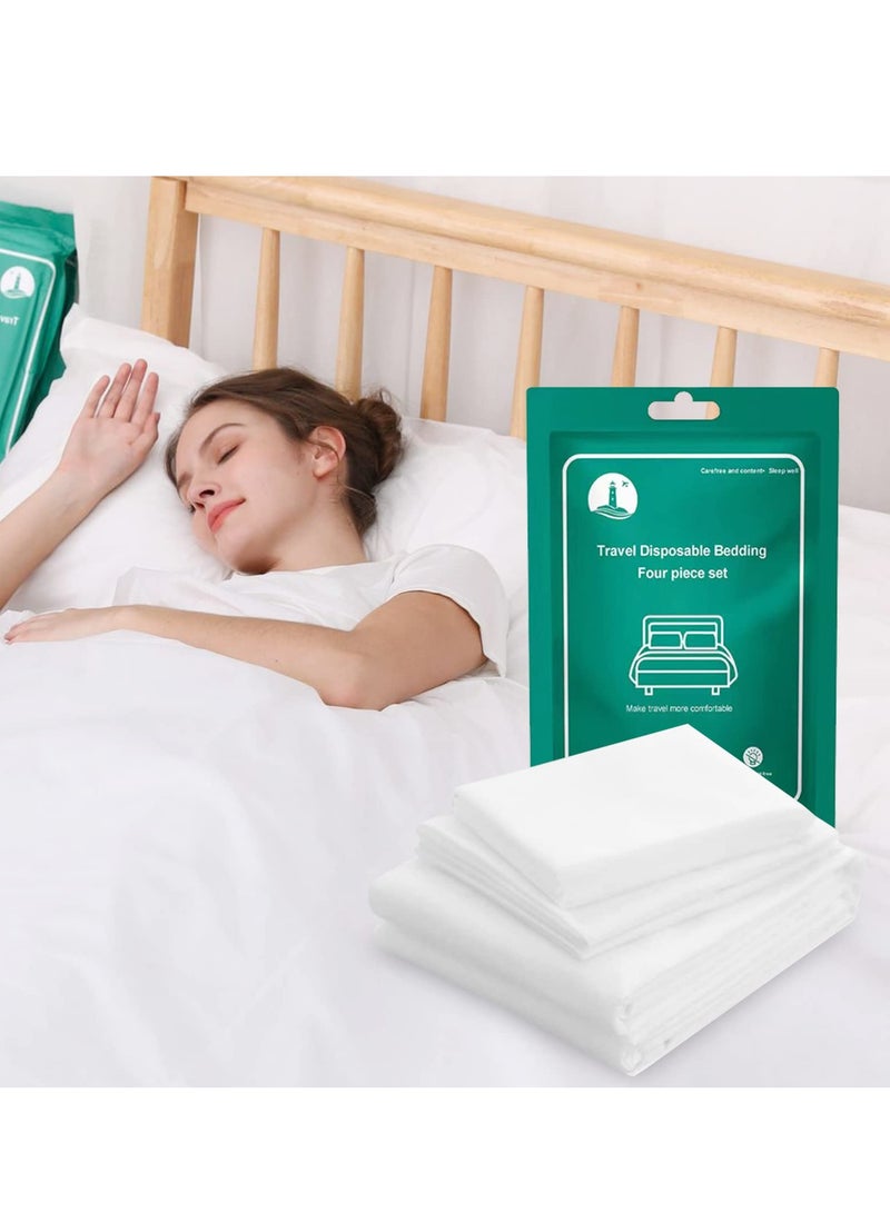 Disposable Bed Sheets Travel Sheets for Hotel Disposable Sheets for Bed Travel Bedding Cover Portable Sheet with 1Quilt Cover, 1 Sheet and 2 Pillowcase for Travel Business Trip Spa Hotel(4PCS a Set )  - Image 2