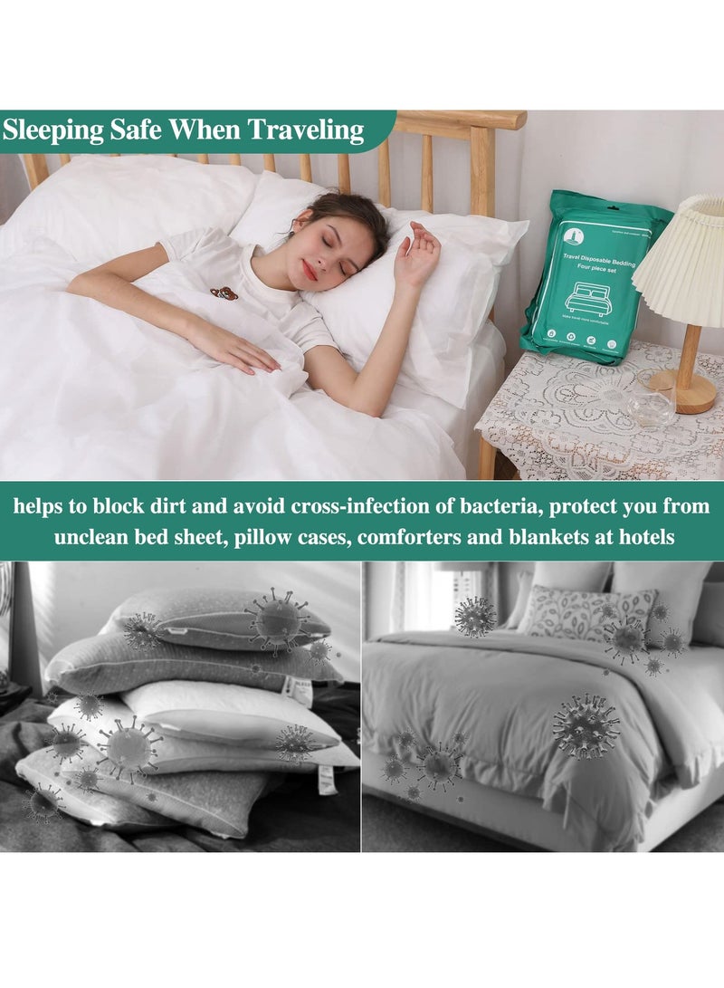 Disposable Bed Sheets Travel Sheets for Hotel Disposable Sheets for Bed Travel Bedding Cover Portable Sheet with 1Quilt Cover, 1 Sheet and 2 Pillowcase for Travel Business Trip Spa Hotel(4PCS a Set )  - Image 1